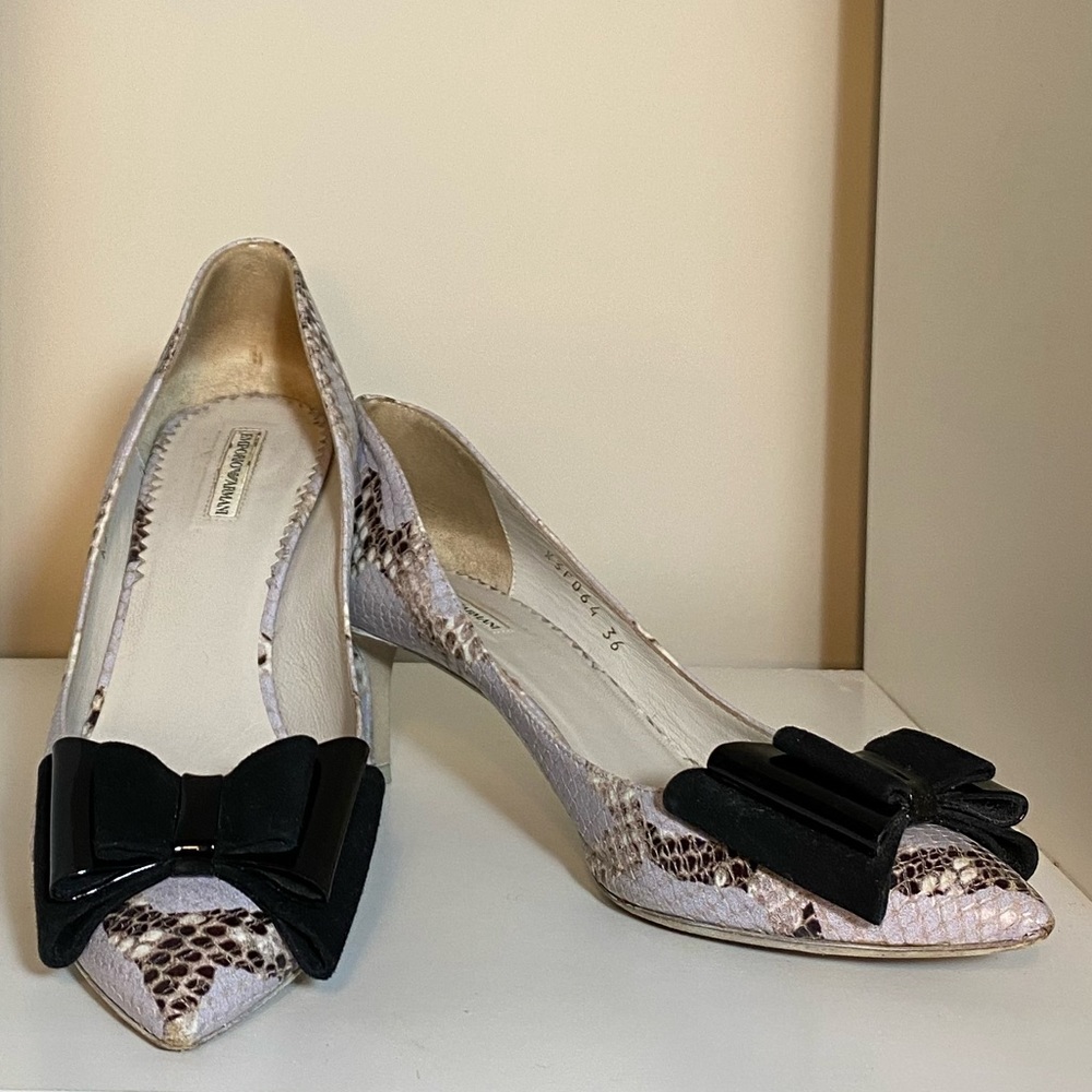 Emporio Armani 3-bow Snakeskin Kitten Heel